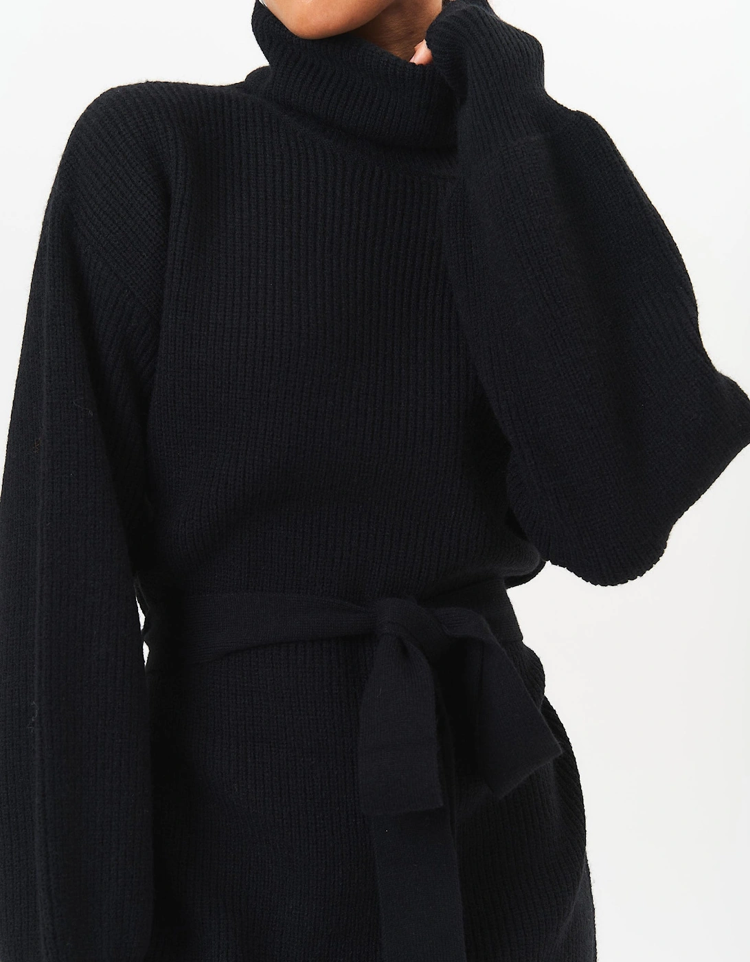 Black Roll Neck Oversized Knit Jumper Dress