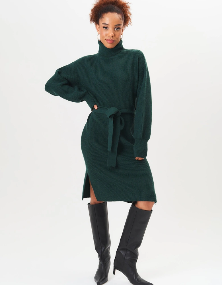 Green Roll Neck Oversized Knit Jumper Dress