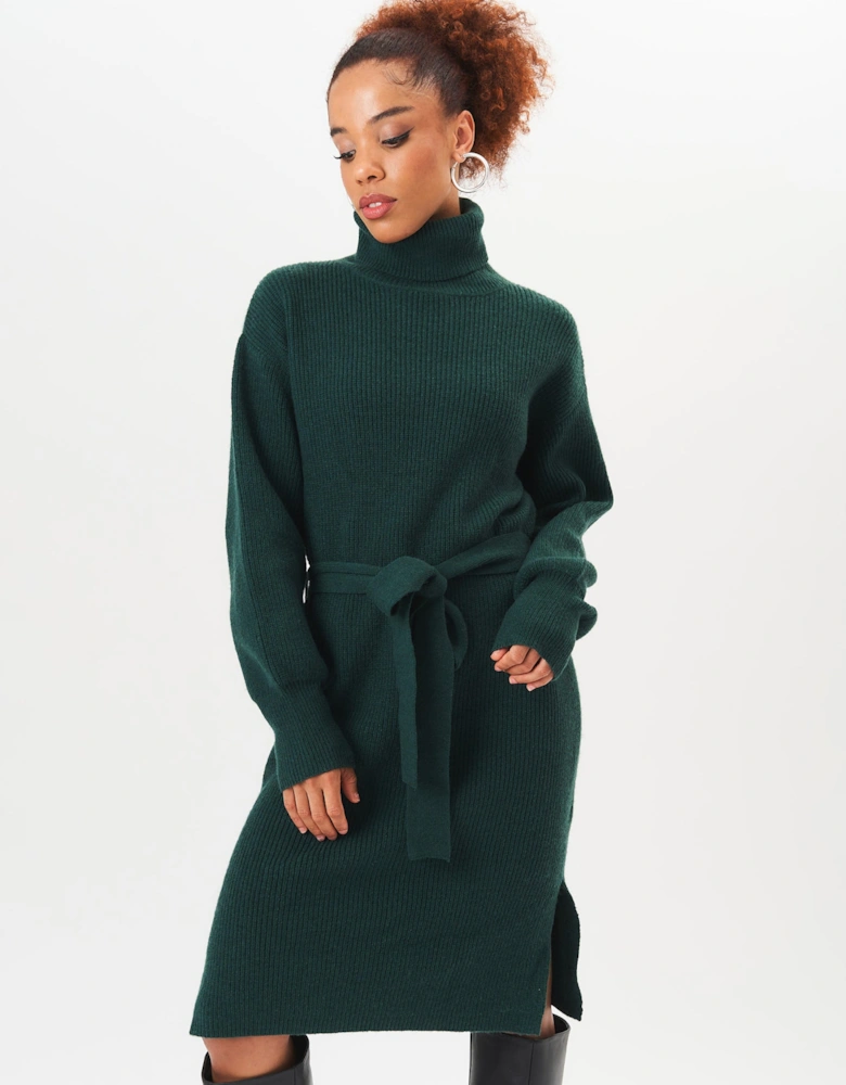 Green Roll Neck Oversized Knit Jumper Dress