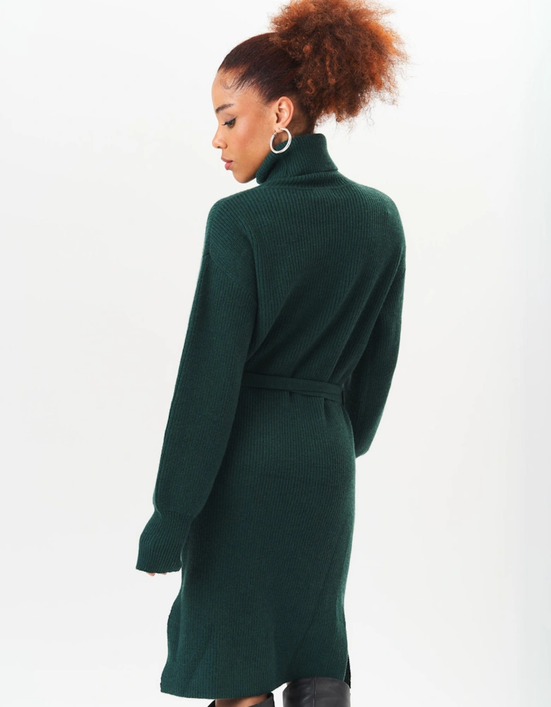 Green Roll Neck Oversized Knit Jumper Dress