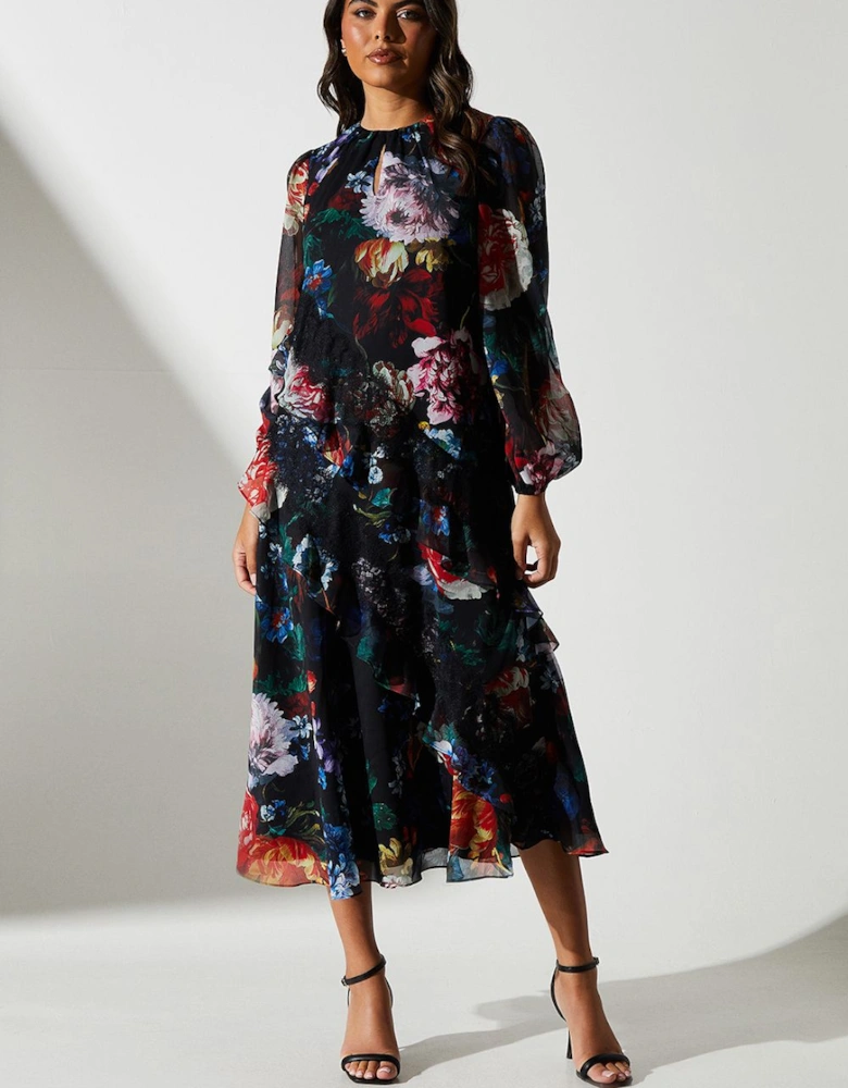 Floral Chiffon Long Sleeve Maxi Dress