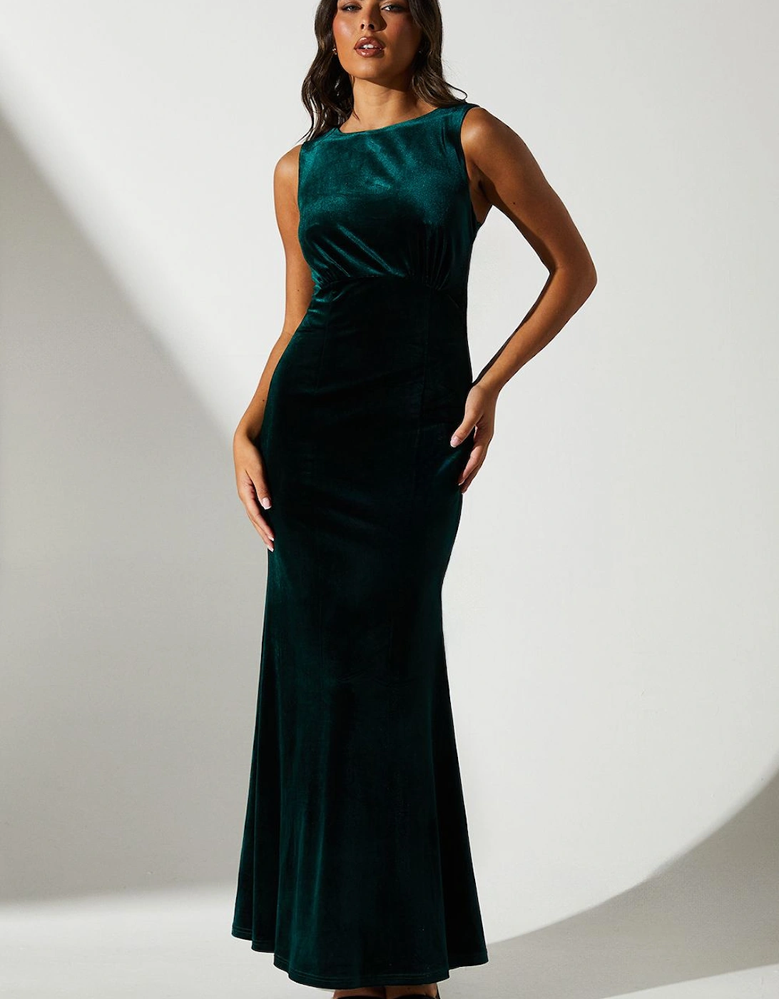 Velvet And Satin Bow Back Detail Maxi Dress, 6 of 5