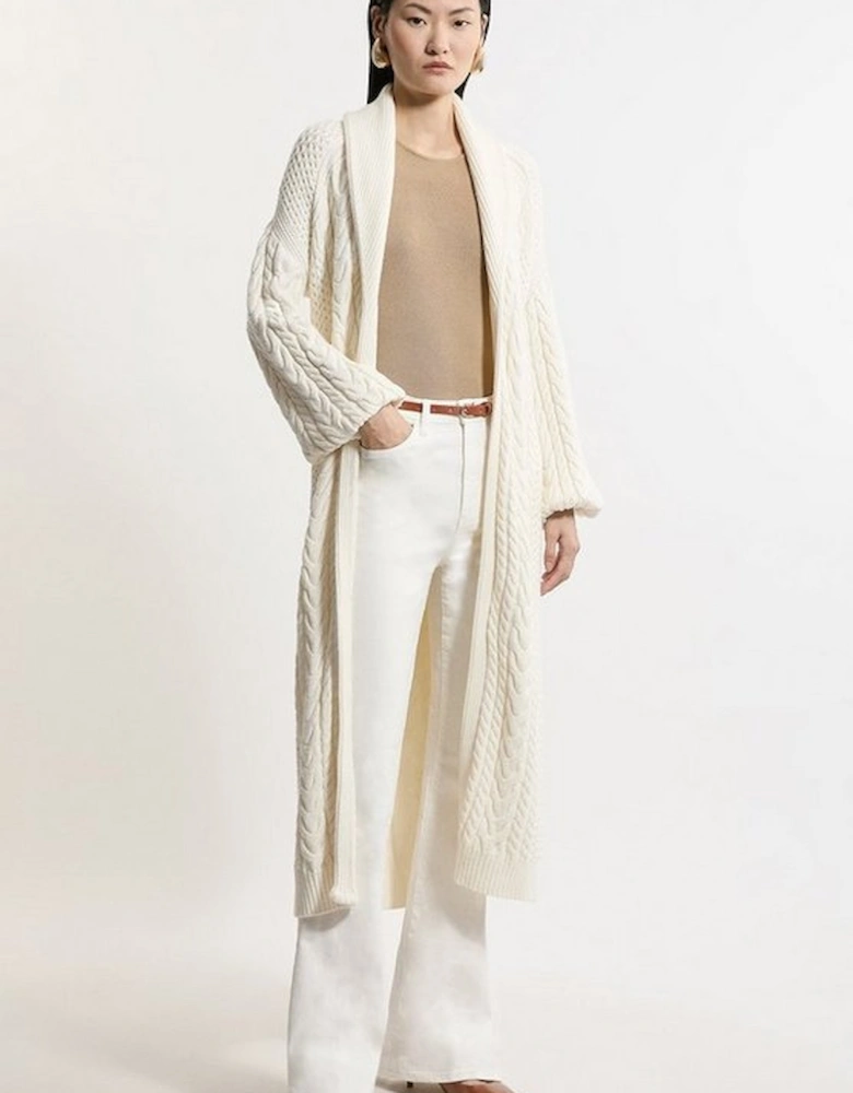 Petite All Over Cable Knit Shawl Collar Longline Belted Coatigan