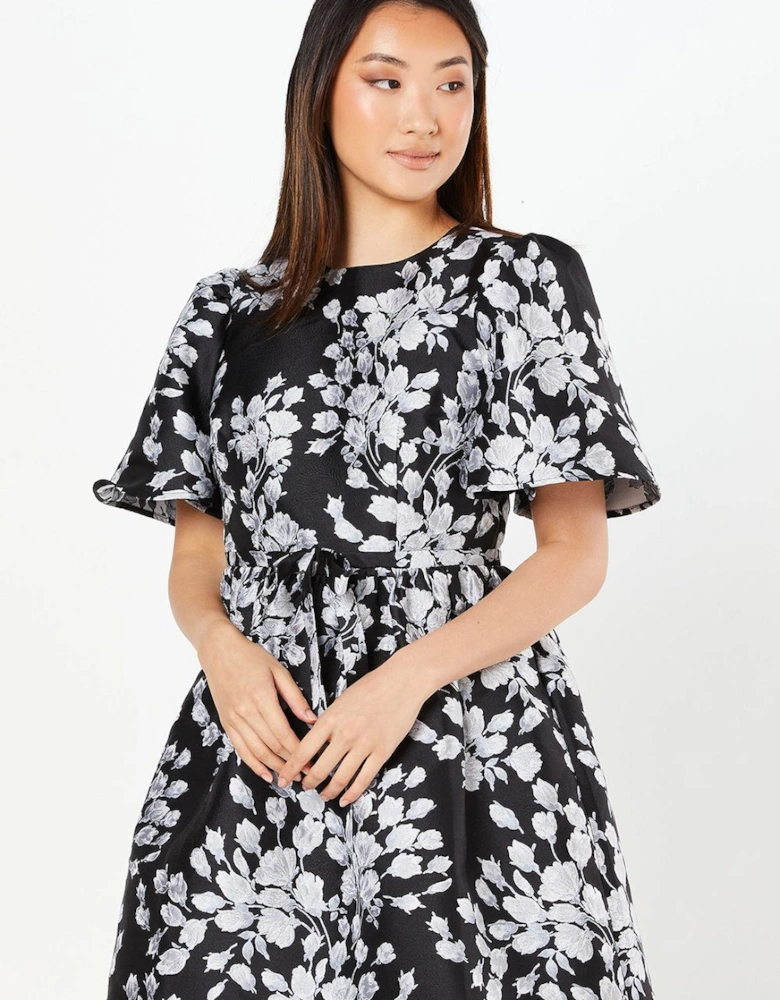 Floral Jacquard Short Sleeve Mini Dress