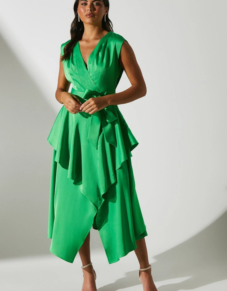 Satin Crepe Frill Layered Dress