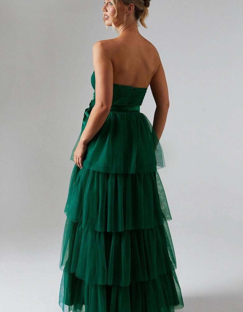 Corset Bodice Tiered Tulle Skirt Maxi Dress