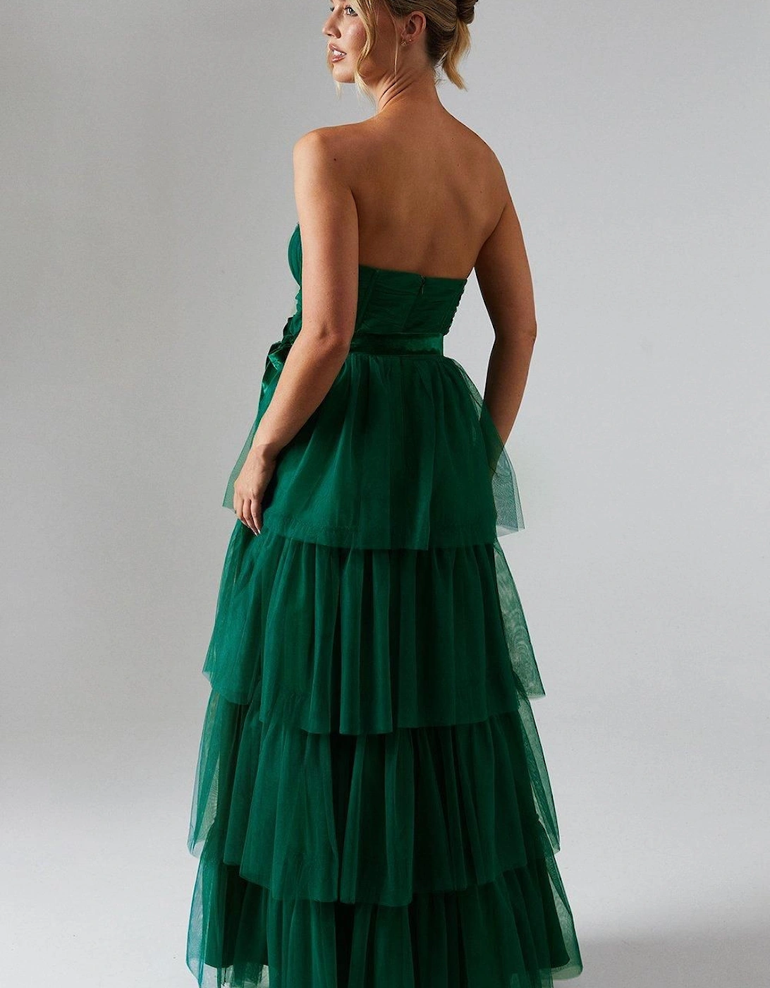 Corset Bodice Tiered Tulle Skirt Maxi Dress