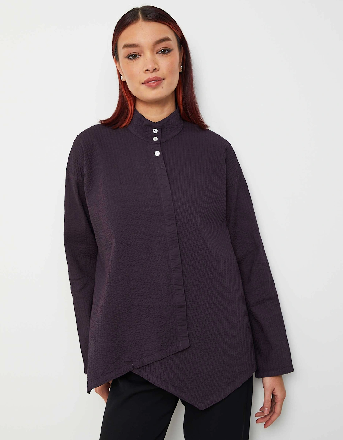 Asymmetric Pintuck Lawn Shirt