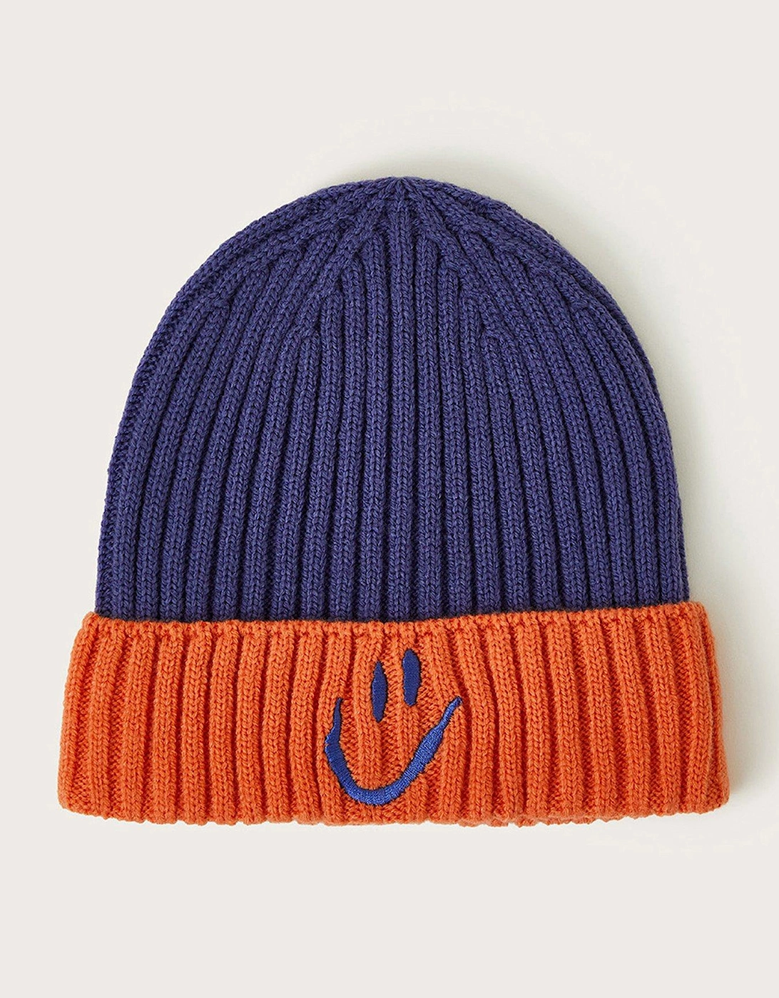 Boys Happy Colour Block Rib Beanie - Blue, 2 of 1