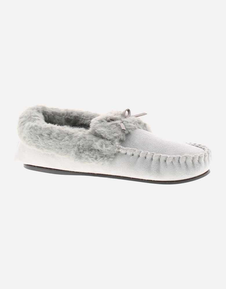 Womens Moccasin Slippers Faux Fur Lined Cosette grey UK Size