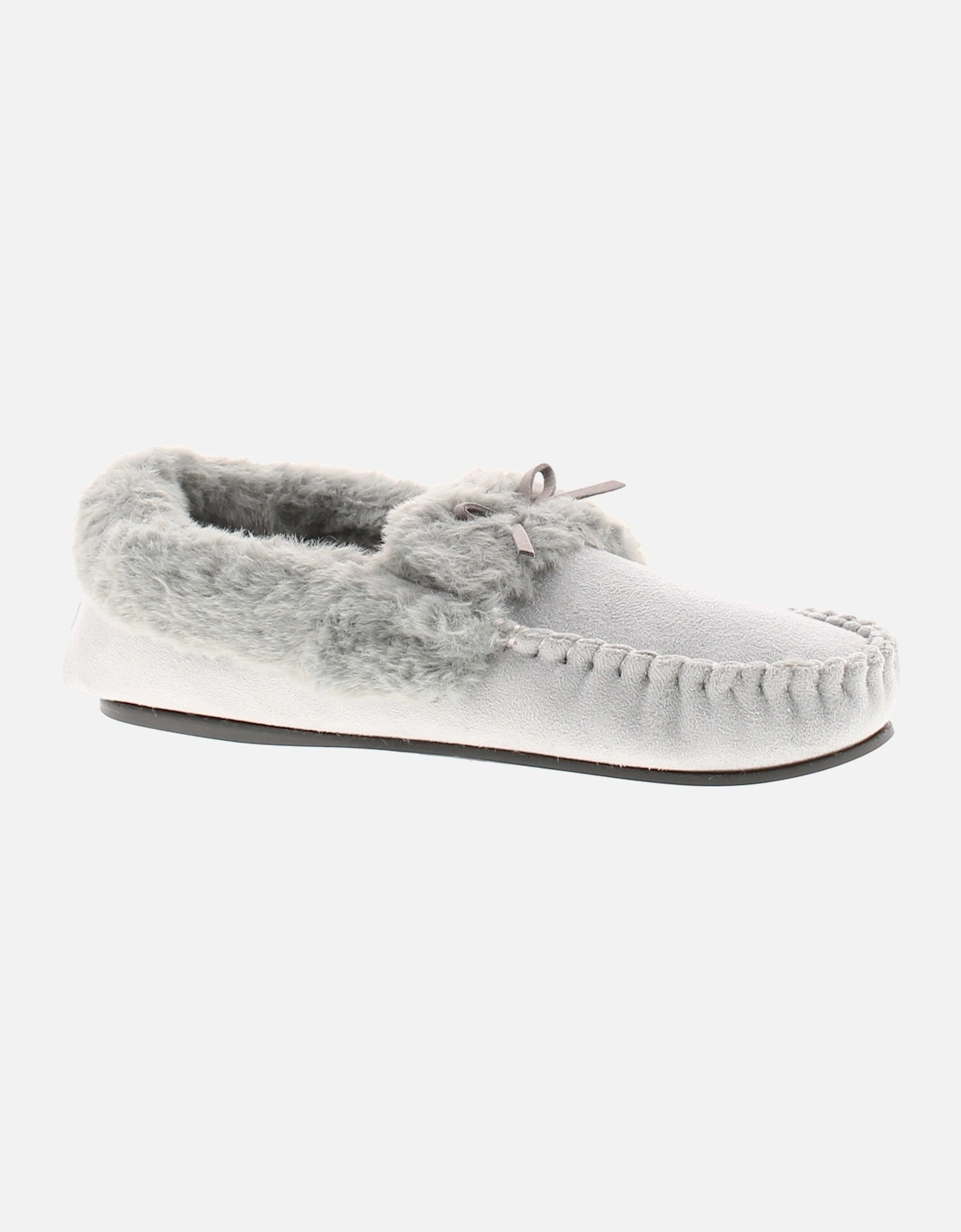 Womens Moccasin Slippers Faux Fur Lined Cosette grey UK Size, 6 of 5