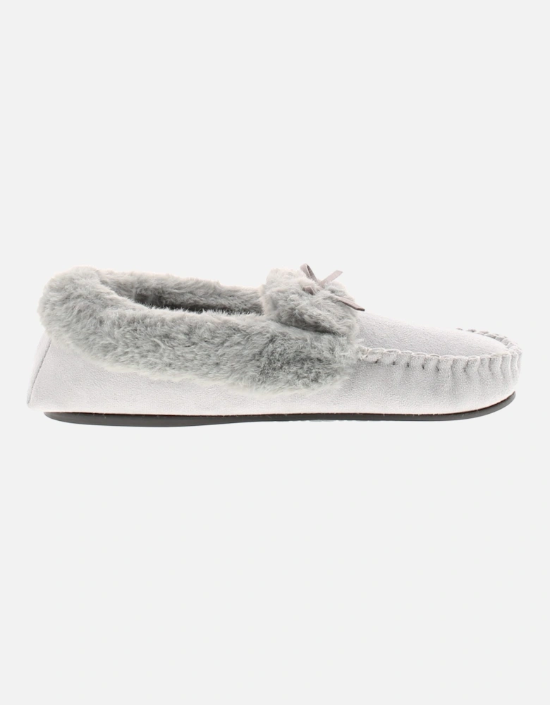 Womens Moccasin Slippers Faux Fur Lined Cosette grey UK Size