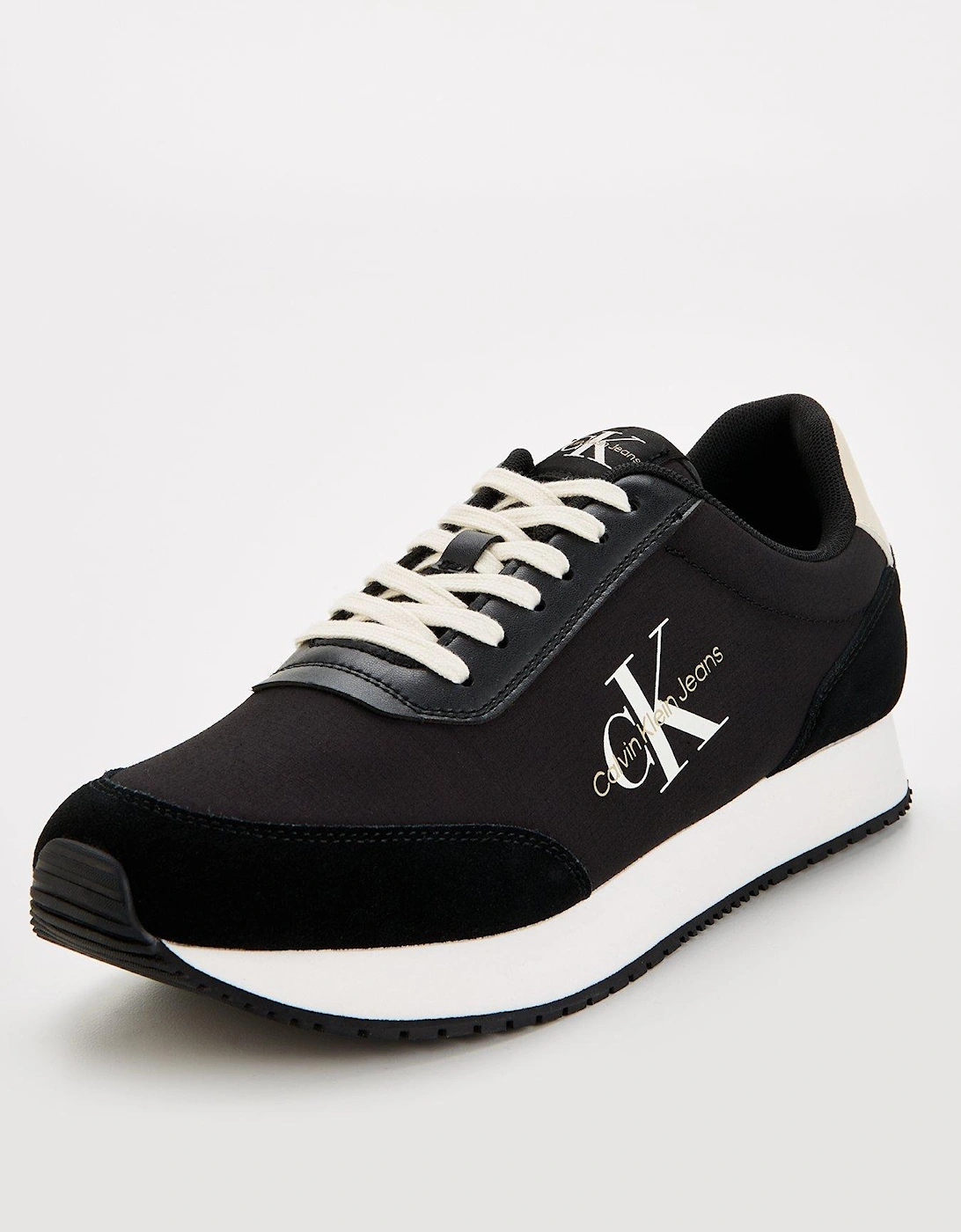 Suede/Mesh Lace Retro Runner - Black/White