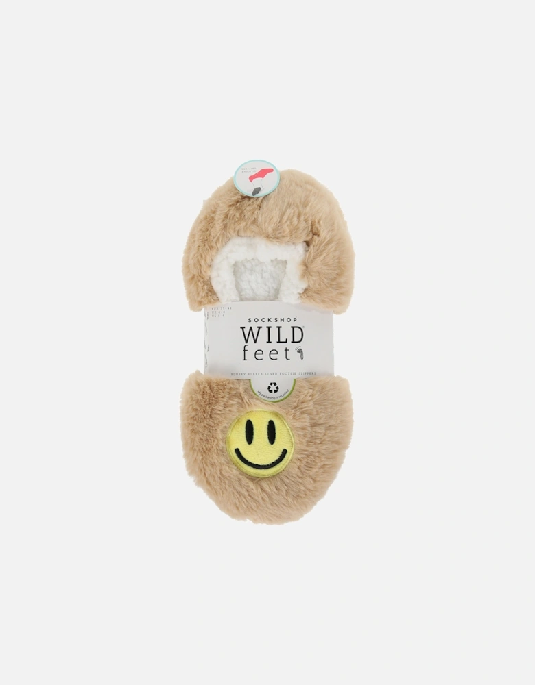 Wild Feet Slippers Light Brown with Yellow Smiley