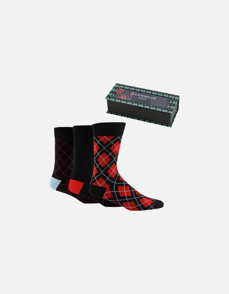 Glenmuir 3-Pack Bamboo Gift Box Black with Red Argyle Pattern