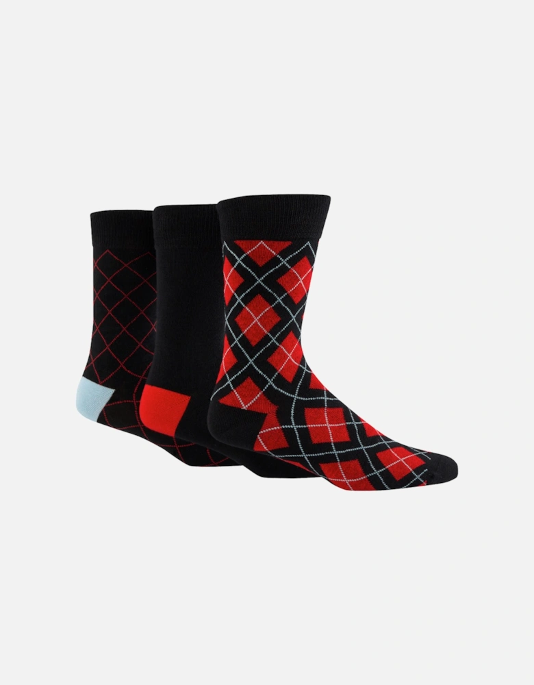 Glenmuir 3-Pack Bamboo Gift Box Black with Red Argyle Pattern