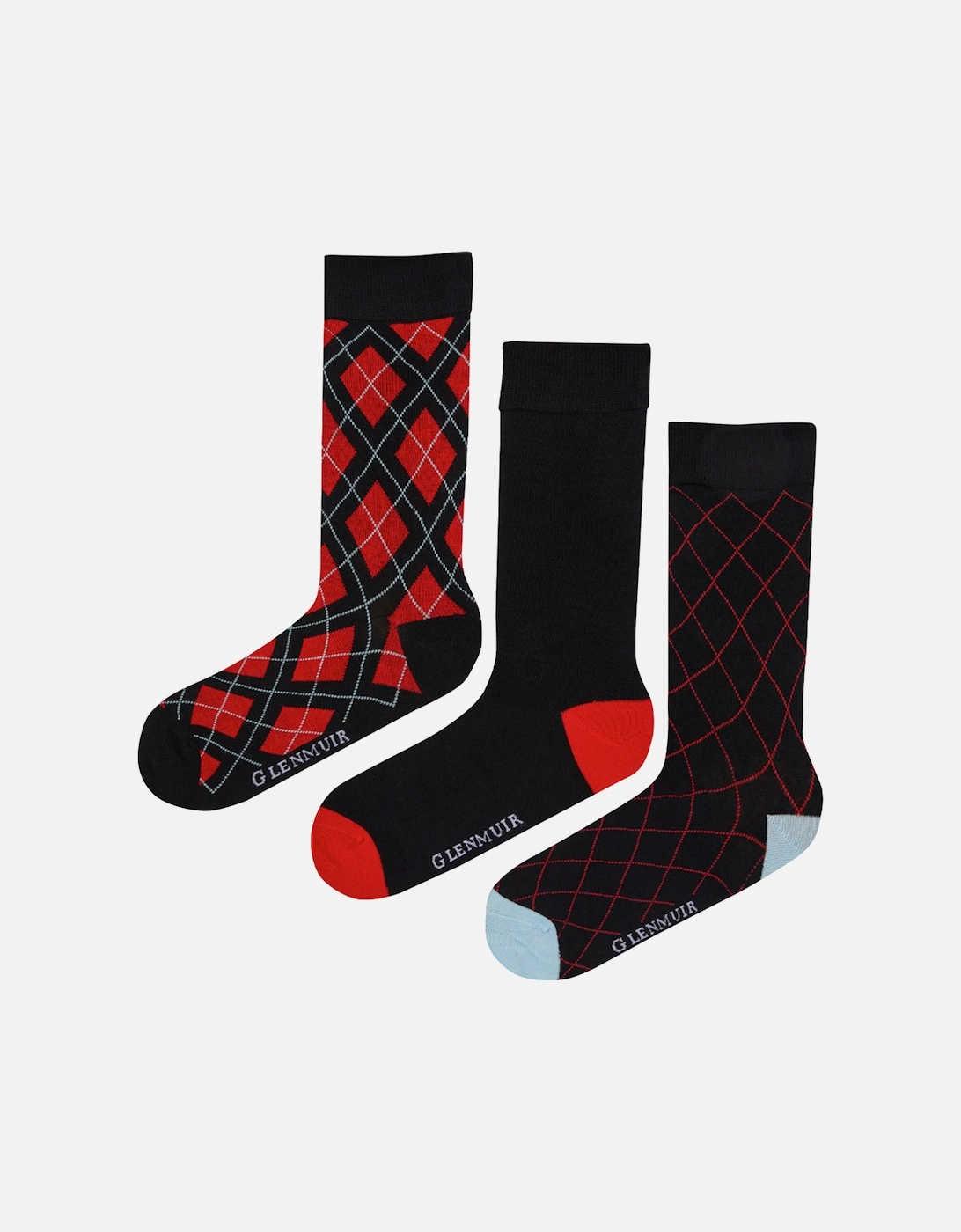 Glenmuir 3-Pack Bamboo Gift Box Black with Red Argyle Pattern