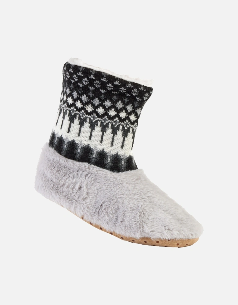 Wild Feet Slippers Grey Fur with Black/White Knitted Leg