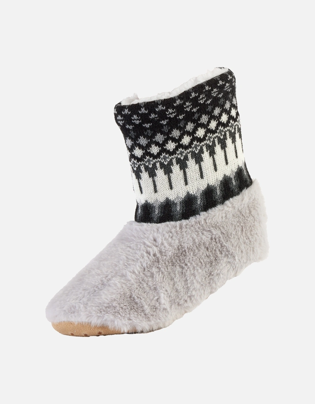 Wild Feet Slippers Grey Fur with Black/White Knitted Leg