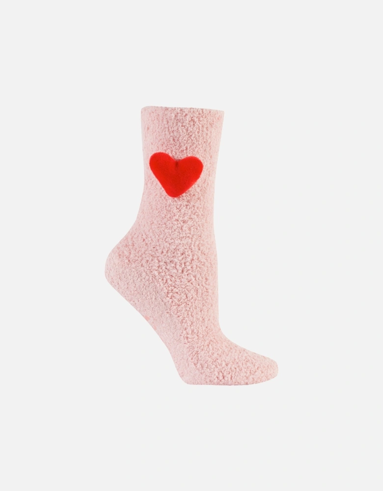 Wild Feet 1-Pack 3D Fluffy Hanging Sock Pink with Red Heart