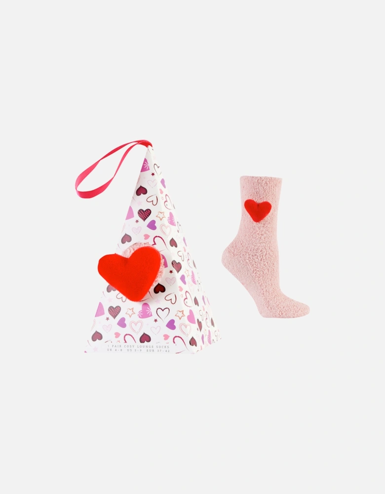 Wild Feet 1-Pack 3D Fluffy Hanging Sock Pink with Red Heart