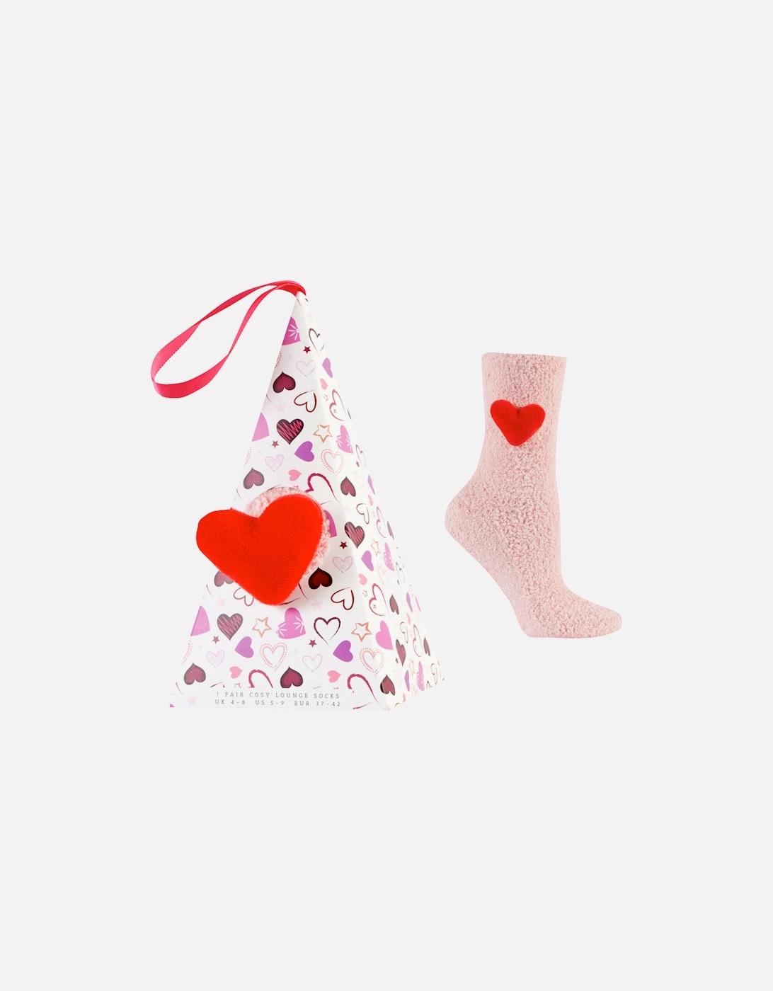 Wild Feet 1-Pack 3D Fluffy Hanging Sock Pink with Red Heart