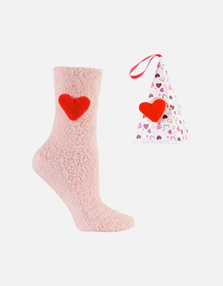 Wild Feet 1-Pack 3D Fluffy Hanging Sock Pink with Red Heart