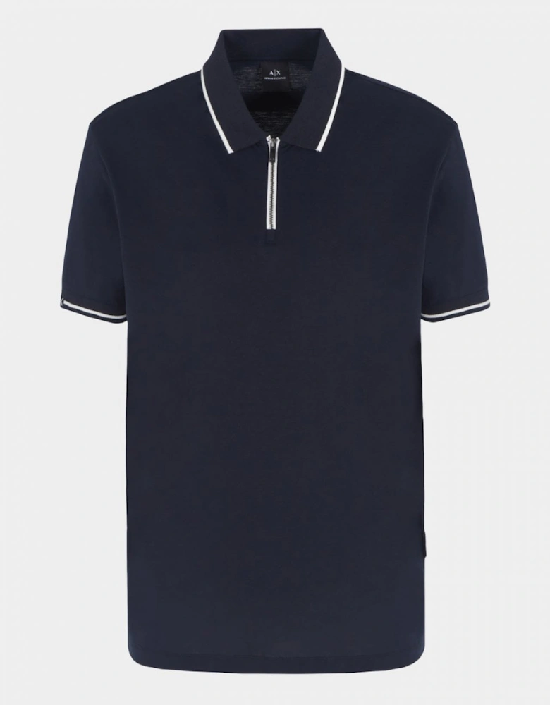 Mens Contrast Tipped Zip Placket Polo Shirt