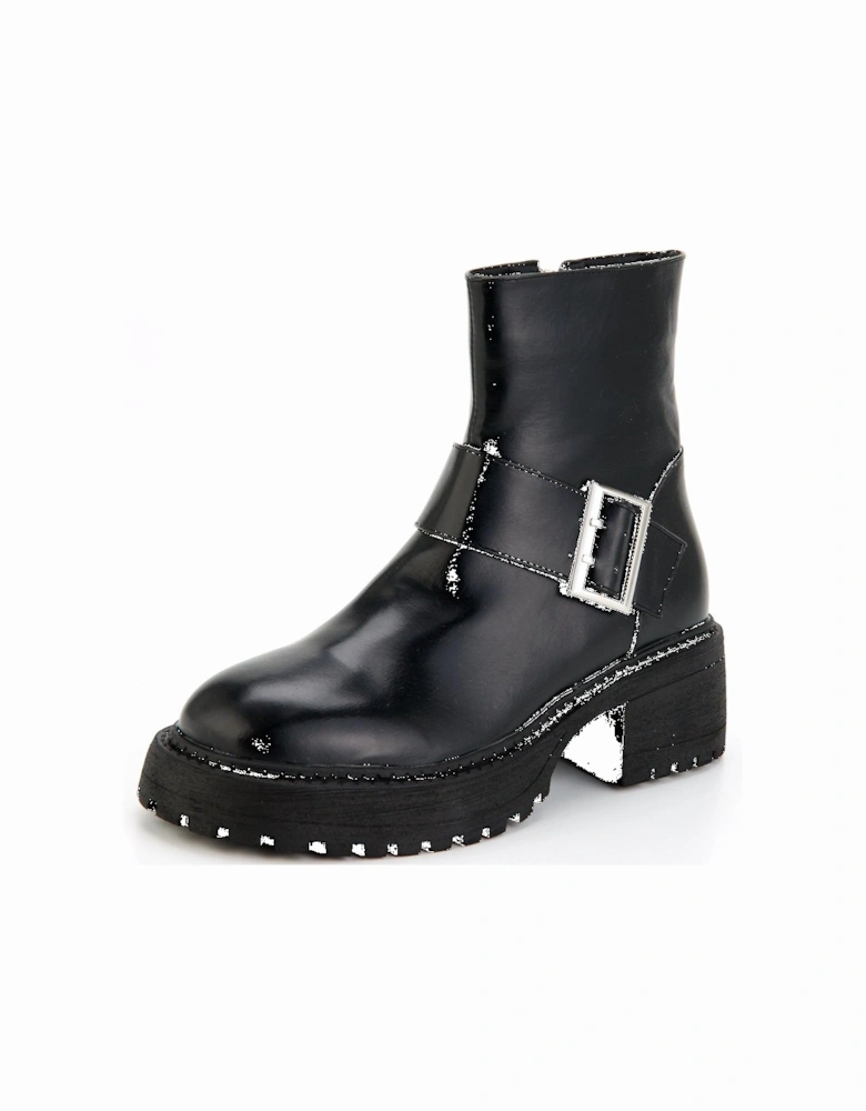 Apple Buckle Ankle Boot - Black