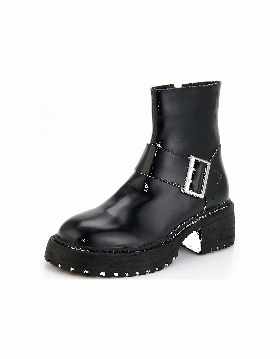 Apple Buckle Ankle Boot - Black