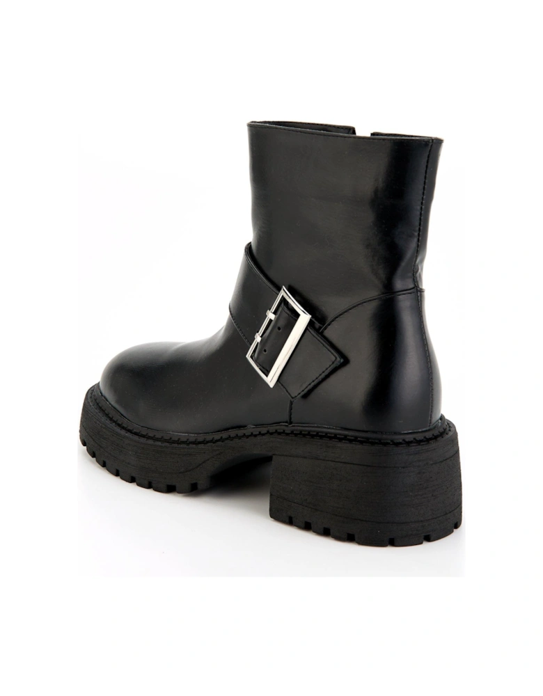 Apple Buckle Ankle Boot - Black