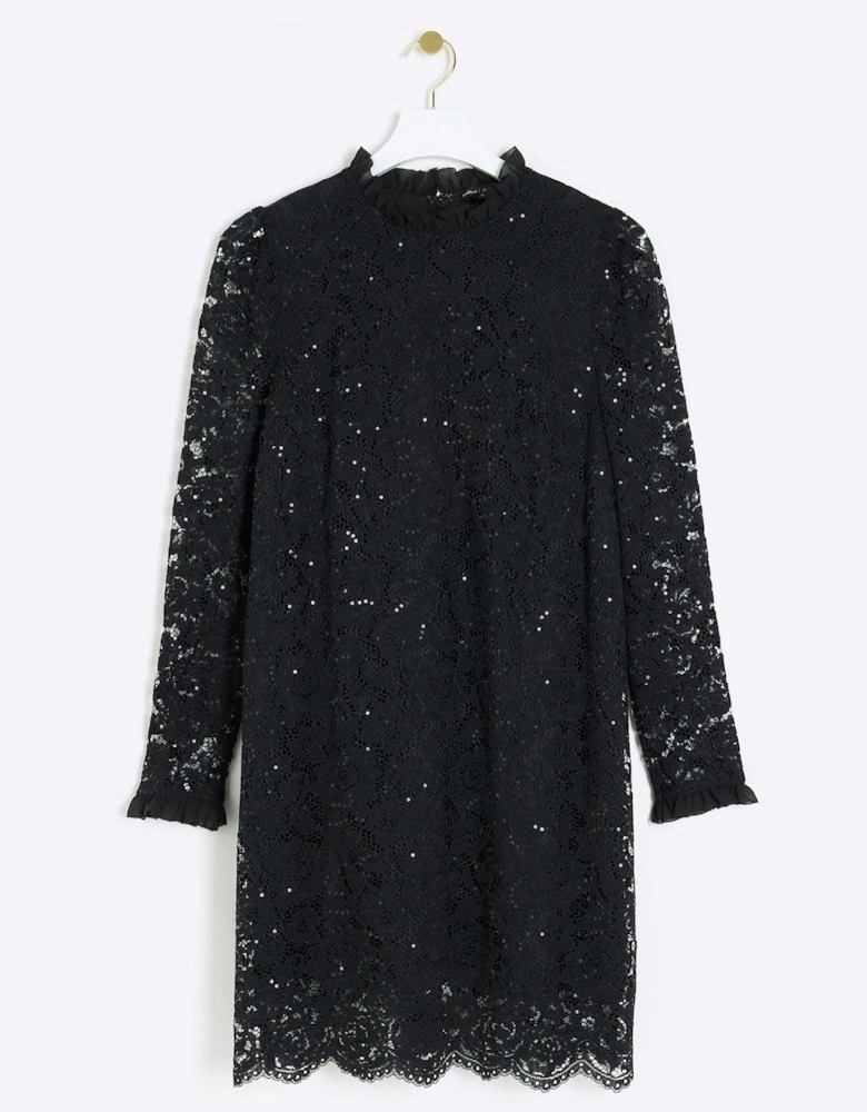 Lace Shift Mini Dress - Black