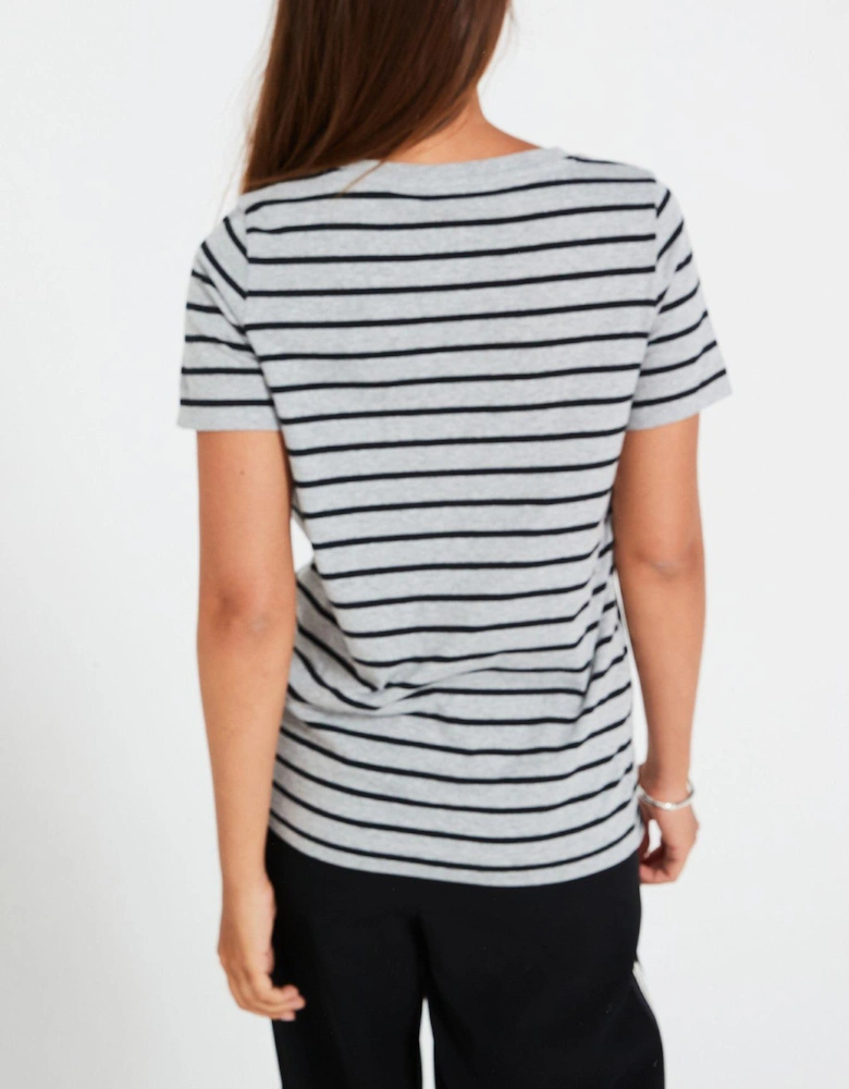 The Essential V Neck Stripe T-Shirt - Grey/Black Stripe