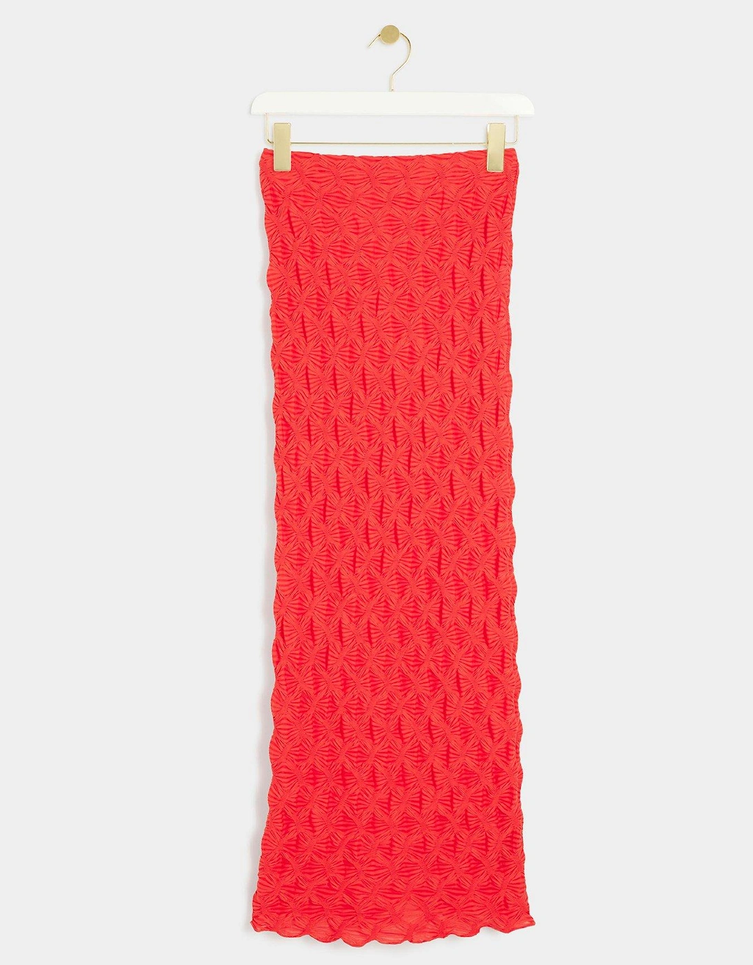Textured Midi Skirt - Bright Red