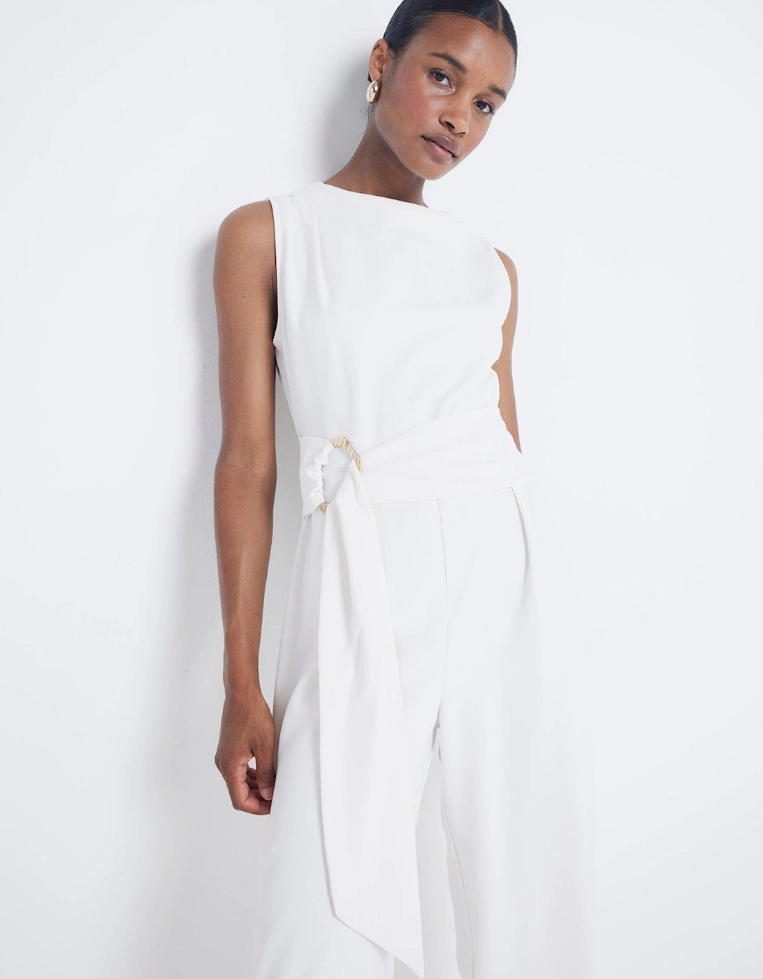 Belted Snitch Waist Jumpsuit - Cream