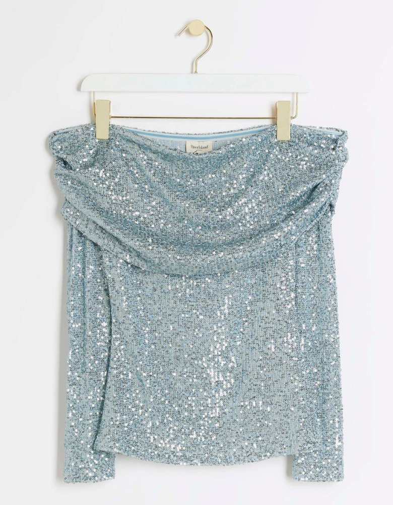 Sequin Bardot Top - Blue