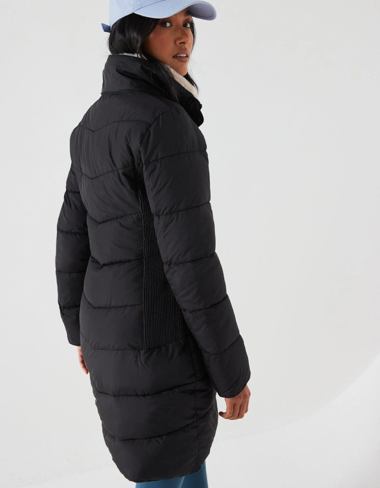 Waist Detail Padded Coat - Black