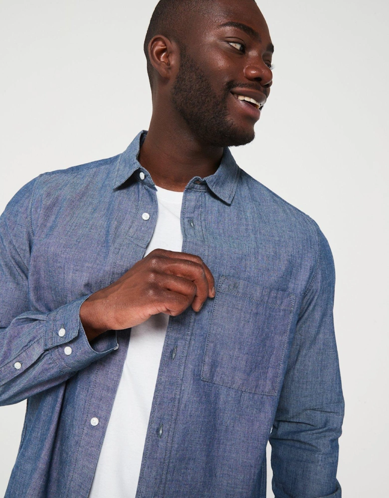 Chambray Lightweight Denim Shirt - Mid Wash