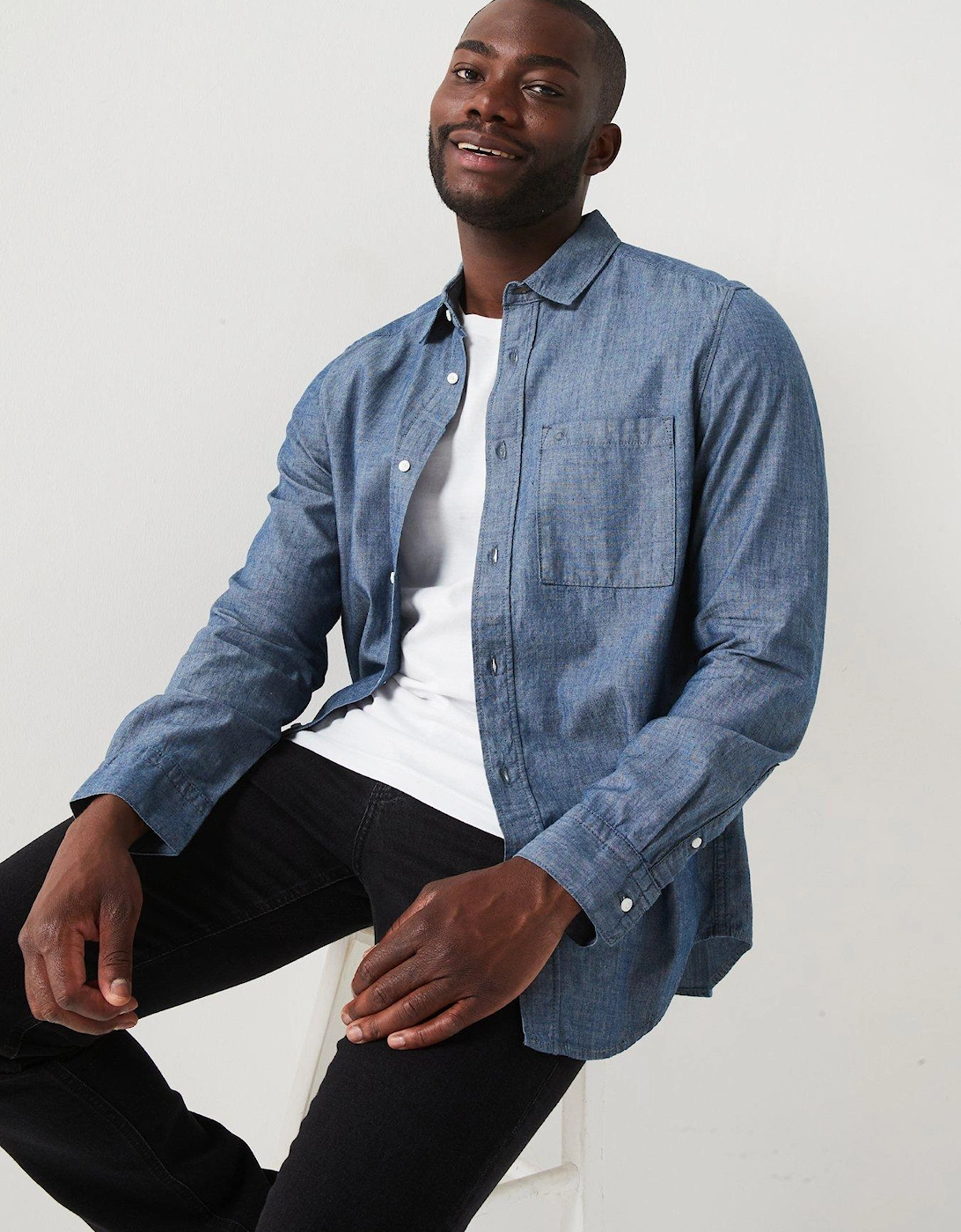 Chambray Lightweight Denim Shirt - Mid Wash