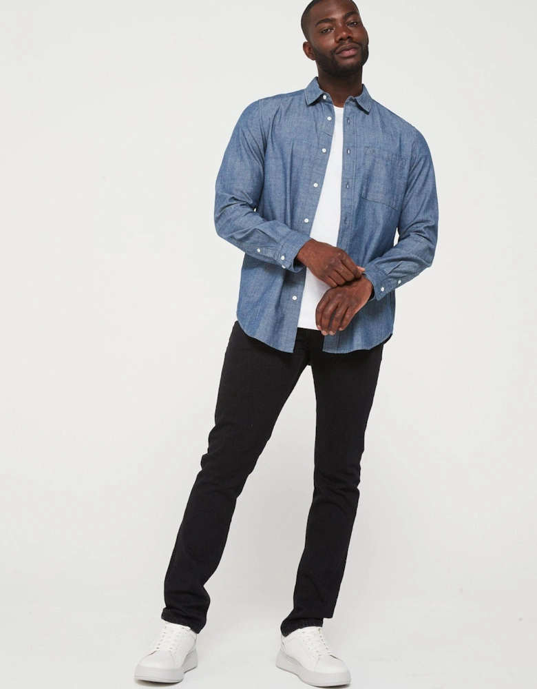 Chambray Lightweight Denim Shirt - Mid Wash