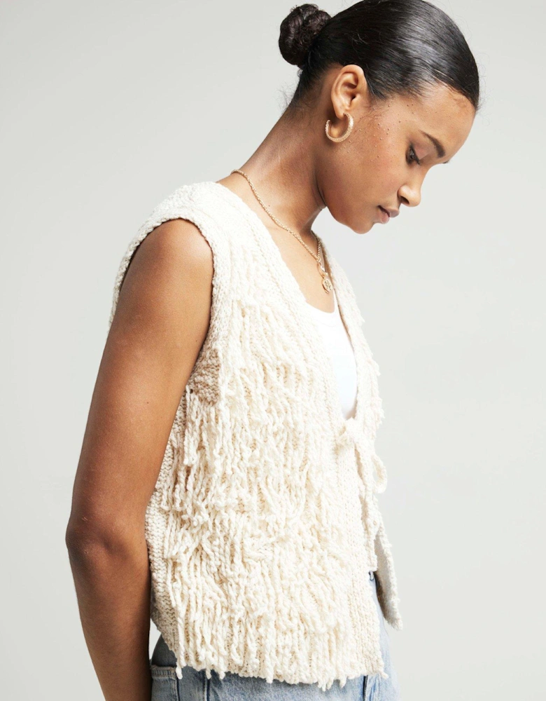 Fringe Detail Gilet - Cream