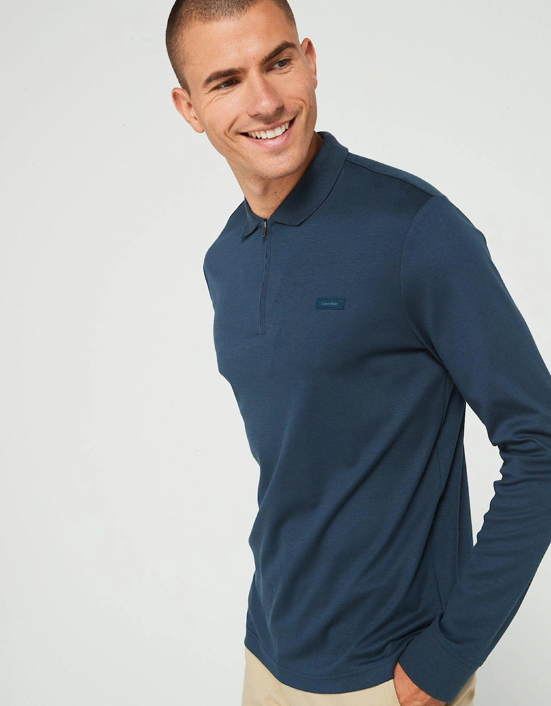 Liquid Touch 1/4 Zip Long Sleeve Polo Shirt - Dark Blue