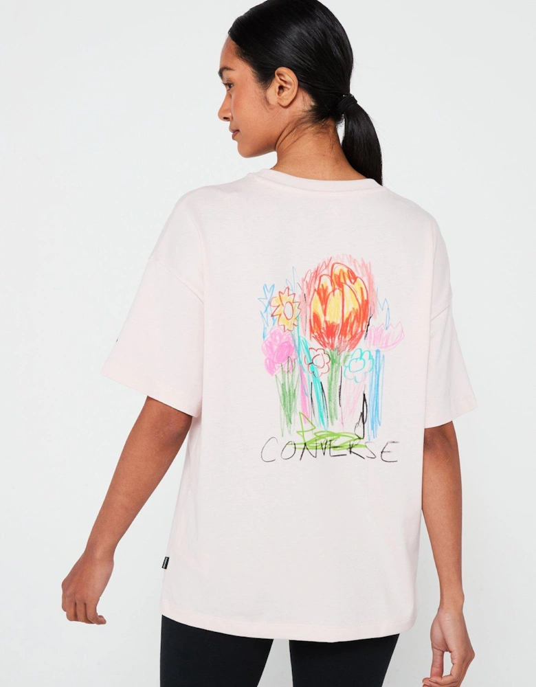 Womens Summer Flowers Tee - Light Pink