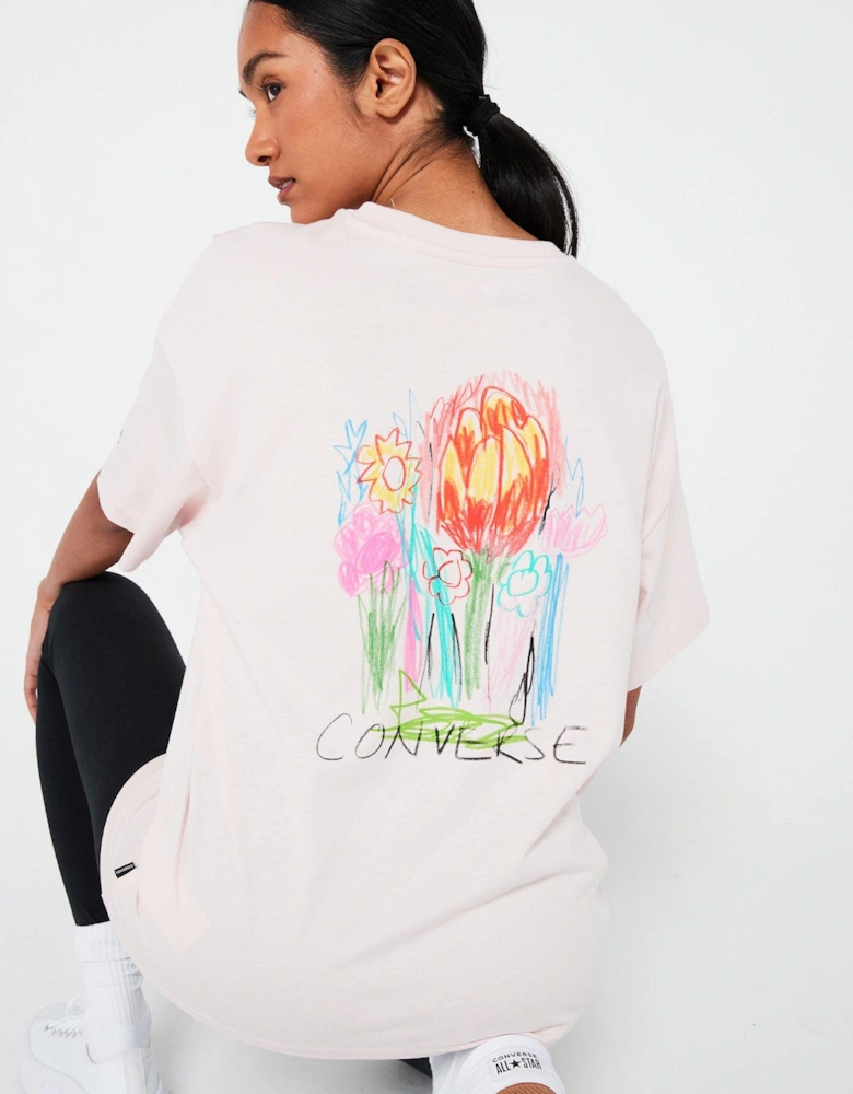 Womens Summer Flowers Tee - Light Pink