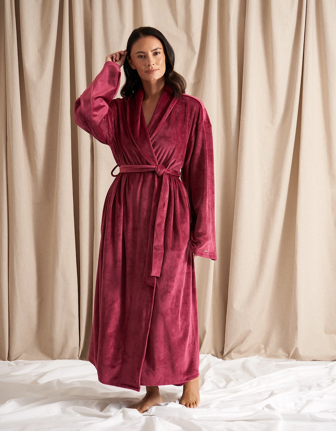 Velour Longline Robe in Bordeaux