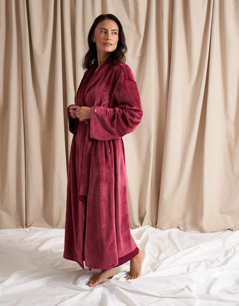 Velour Longline Robe in Bordeaux