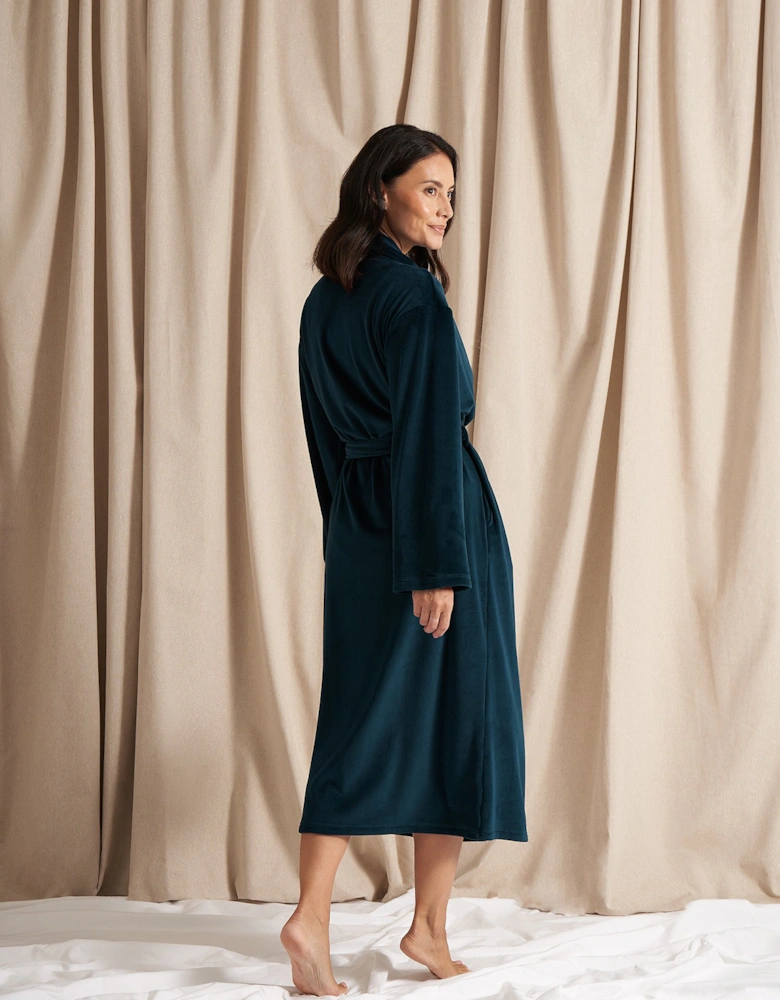 Velour Longline Robe in Teal