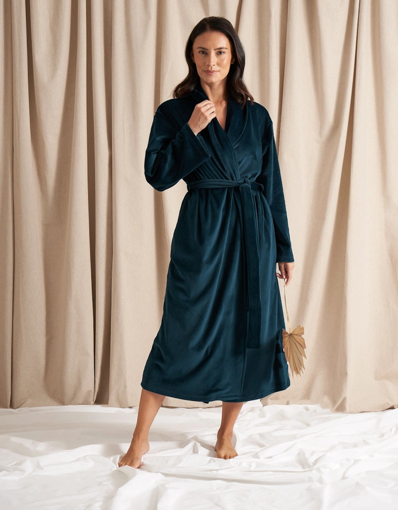 Velour Longline Robe in Teal