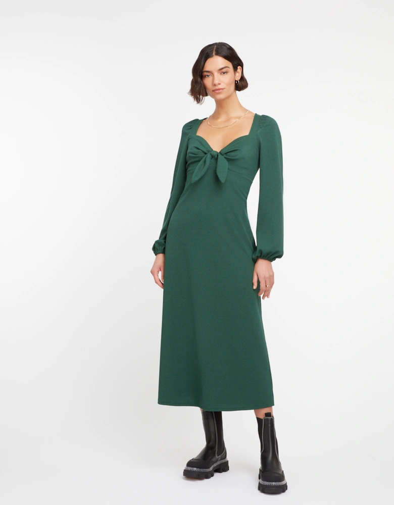 Golden Knot Midi Dress in Forest Green