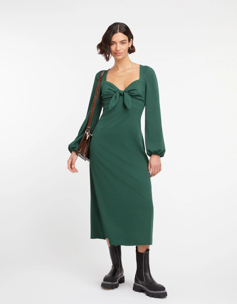 Golden Knot Midi Dress in Forest Green